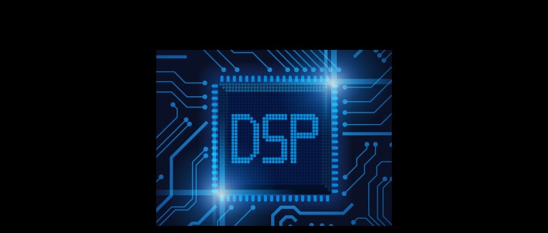 An image of a semiconductor chip with a & DSP & text on it