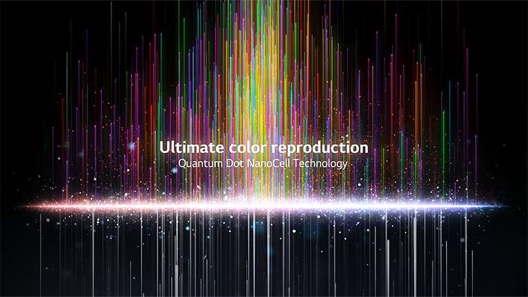 Video showing beams of light emitted upwards from Mini LEDs to the merger of NanoCell Plus and Quantum dot technology which filters the light to multiple vibrant colors.