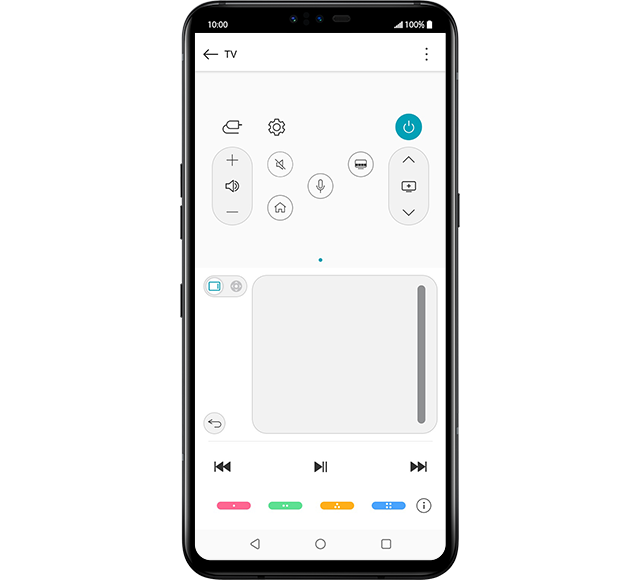 LG ThinQ app UI that shows control panel of television.