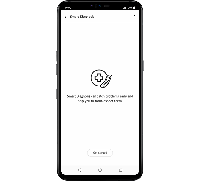 LG ThinQ app UI that shows the result of smart diagnosis that displaying errorcode, symptom and solution.