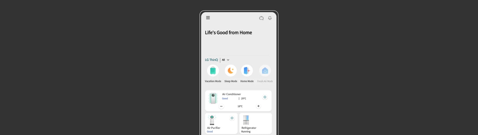 Image shows the LG ThinQ app screen